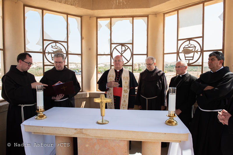 Msgr. Leonardo Sandri, during his visit to the Franciscan chapel at the site of the Baptism of Jesus, October 2019