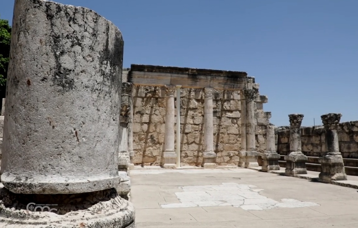 The remains of the ancient synagogue at Capernaum