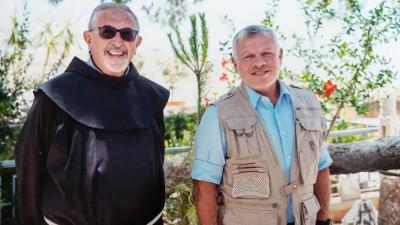 Br. Raffaele Caputo, superior of Mount Nebo's monastery, with the King Abdallah II of Jordan - June 2020