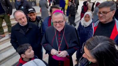 Mons. Claudio Gugerotti, prefetto del Dicastero per le Chiese Orientali, in visita ad Aleppo (Siria)